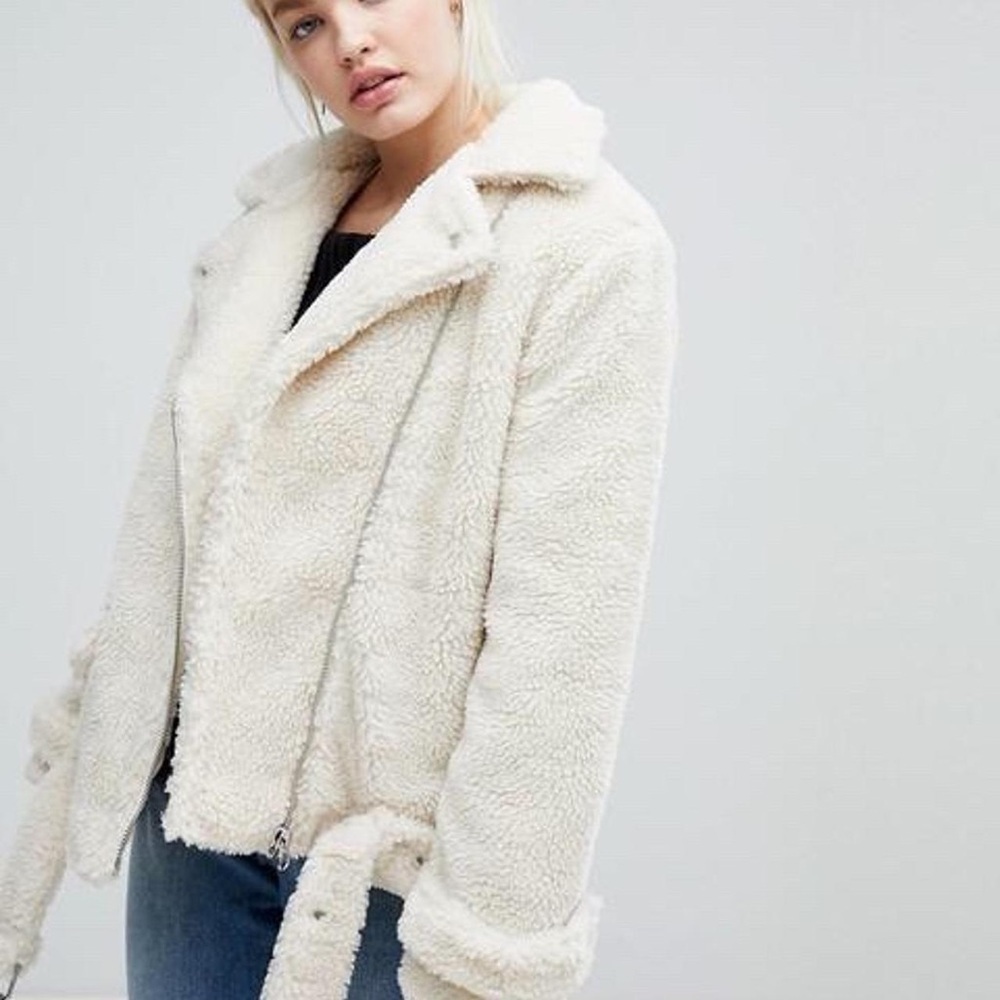J.O.A. Oversized Faux Sherpa biker jacket
